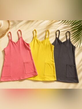 3-Piece Summer Athleisure Colorful Tank Dress Bundle w/Built in Shorts - NWOT